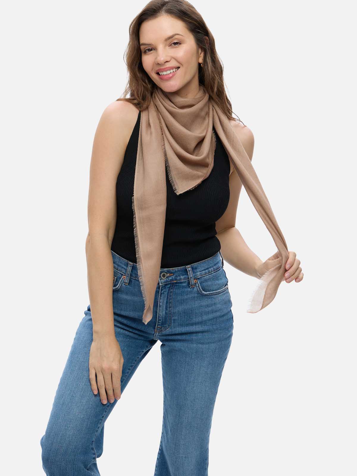 Square - Featherlight Solid Cashmere Scarf - Camel